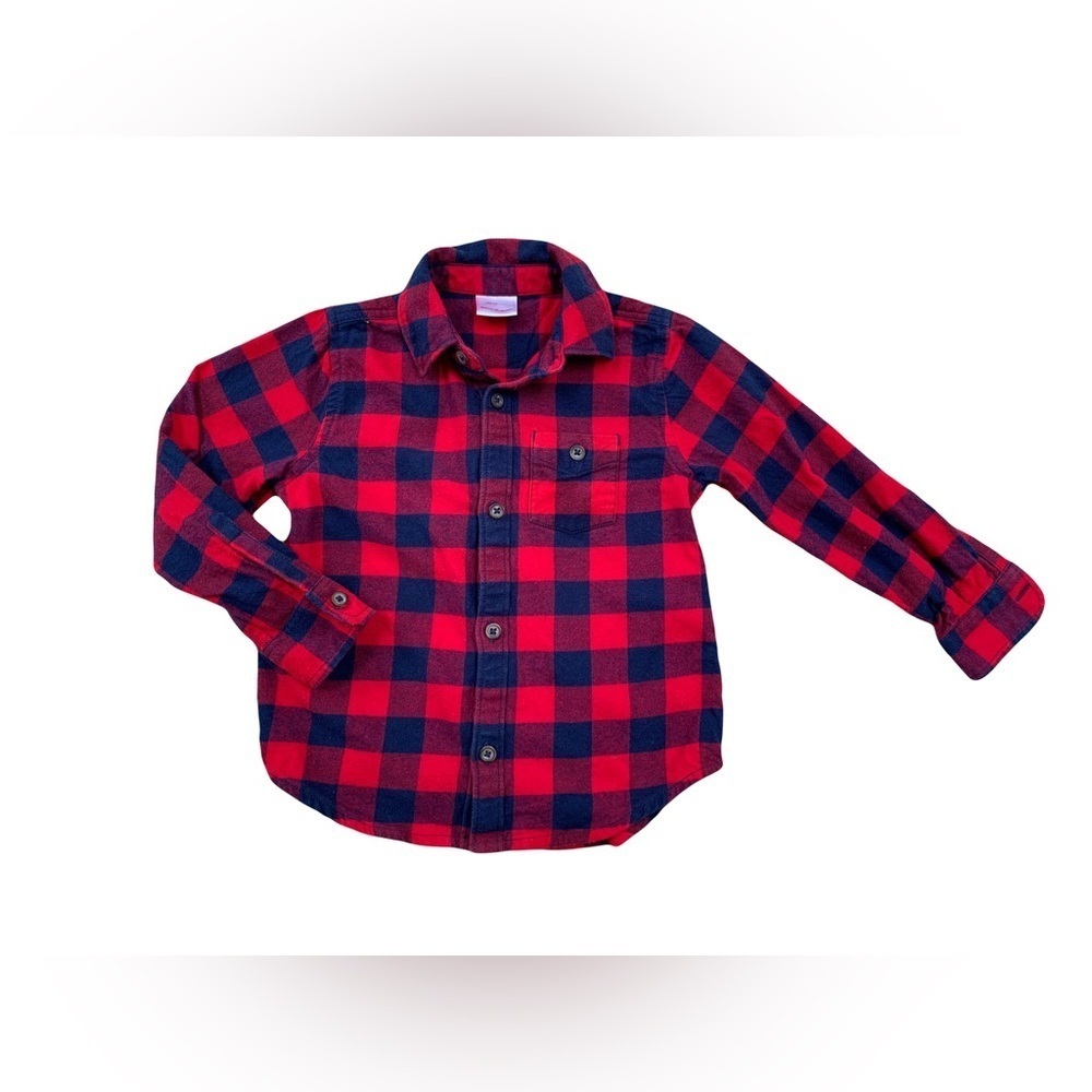 Hanna Andersson Size 100, 4, Red and Navy Plaid Flannel Button Down Shirt